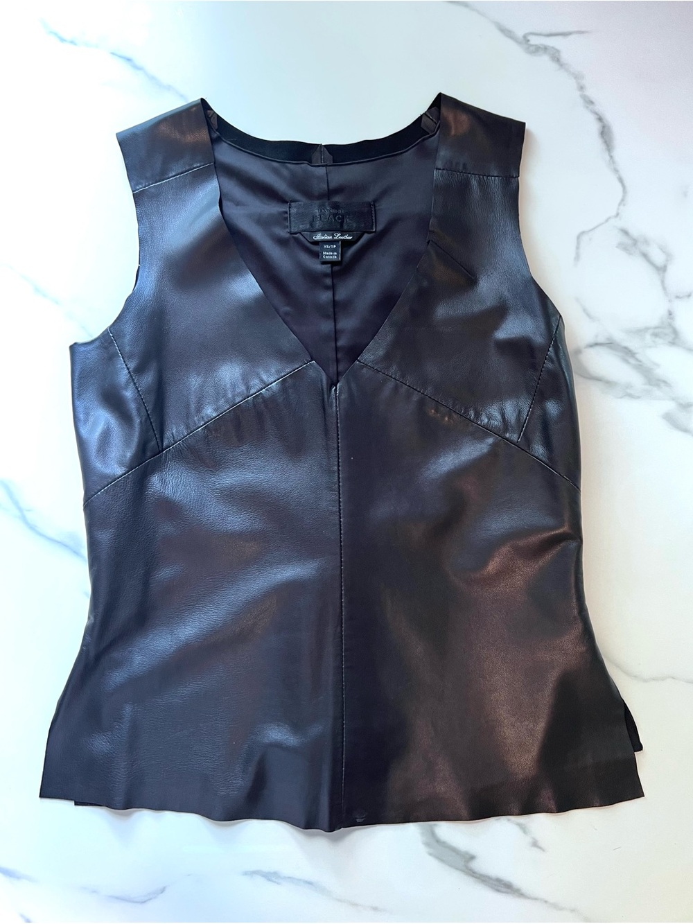 Vintage Italian Leather Danier Black Label Deep Vee Neck Sleeveless Top 90s Vest